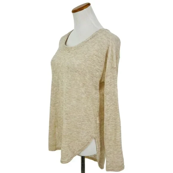Lush Beige Long Sleeve Lightweight V-Back Knit Sweater Top - Picture 6 of 12